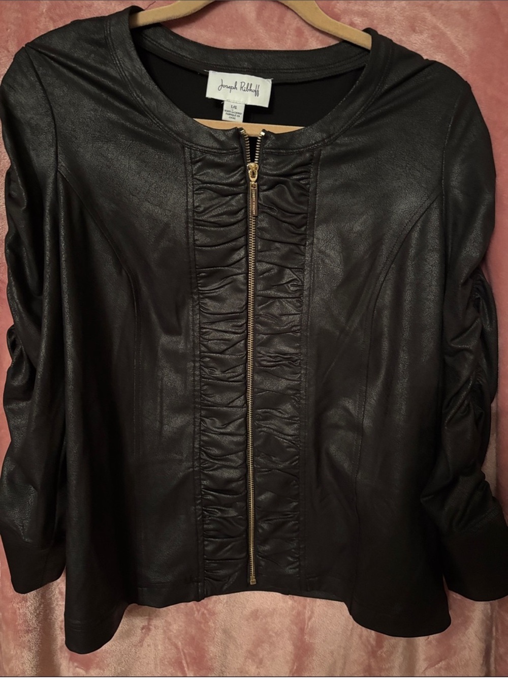Joseph Ribkoff Black Leather Ruffle-Front Jacket - Picture 2 of 4